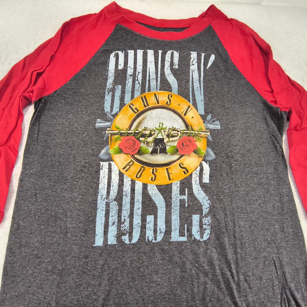 Guns N Roses Long Sleeve Crew Neck Band T Shirt Mens Size Medium M Gray Red